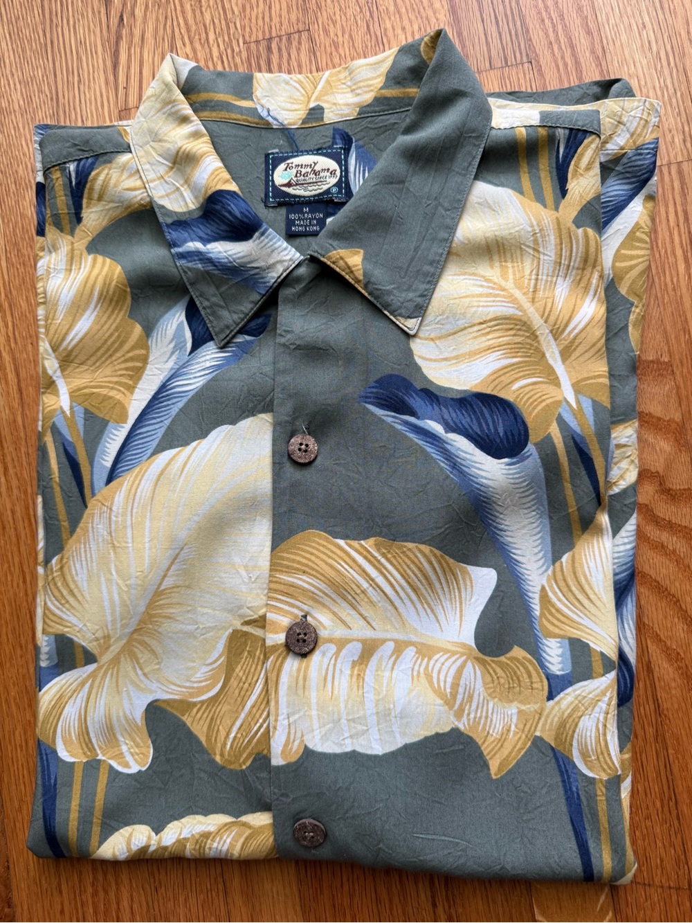 Tommy Bahama Olive Green & Mustard Tropical Leaf Button-Down Shirt M/L